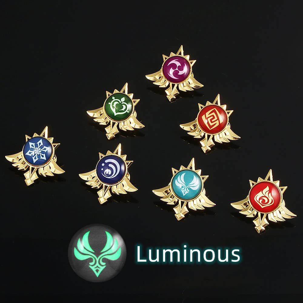 Genshin Impact Vision Brooch Pins - Eye of God Luminous Brooch - Game Project Accessories for Women