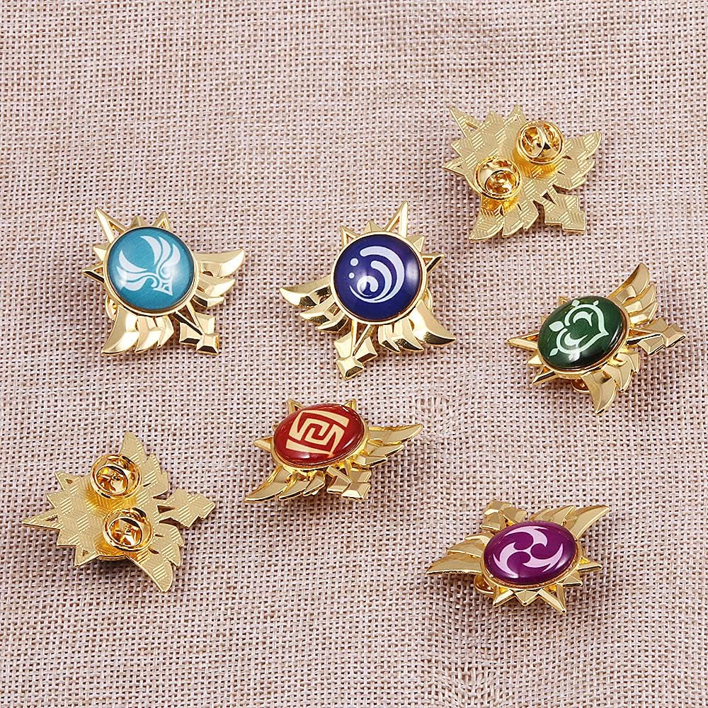 Genshin Impact Vision Brooch Pins - Eye of God Luminous Brooch - Game Project Accessories for Women