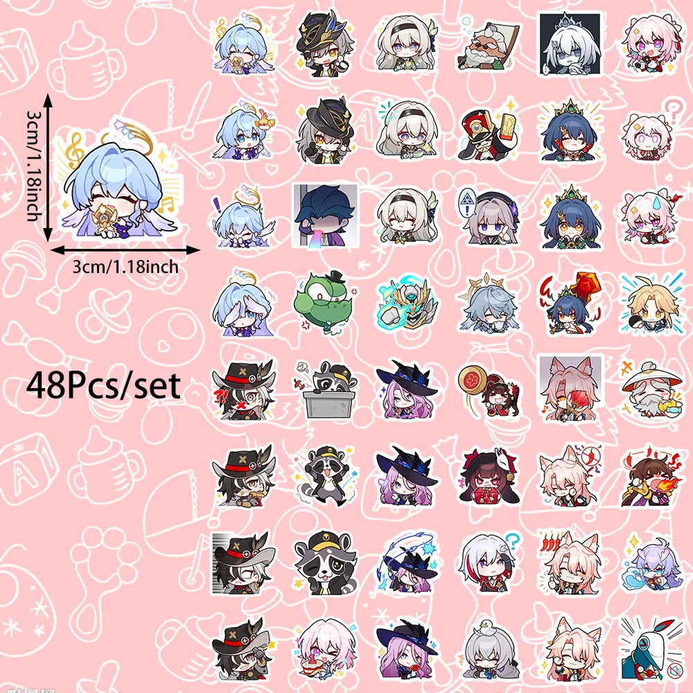 48Pcs Game Character Honkai: Star Dome Railway Stickers Can Be Used to Decorate Phone Cases, Refrigerators, Suitcases, Etc