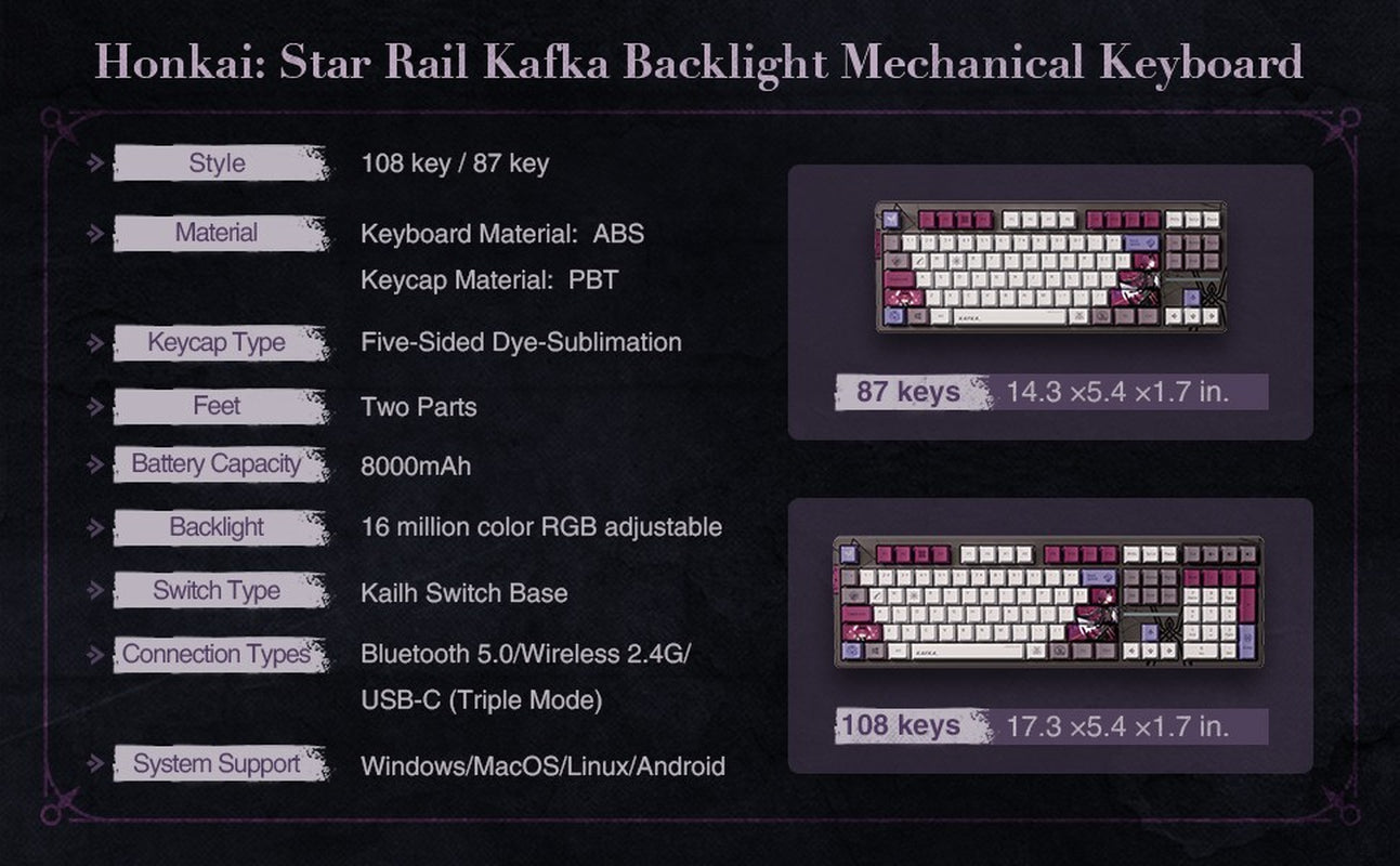 Honkai: Star Rail Acheron Backlight Mechanical Keyboard (87 Keys) -...