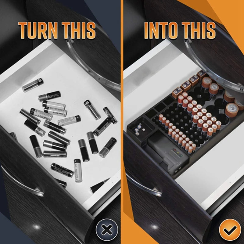 Battery Storage Organizer Holder with Tester - Battery Caddy Rack Case Box Holders Including Battery Checker for AAA AA C D 9V