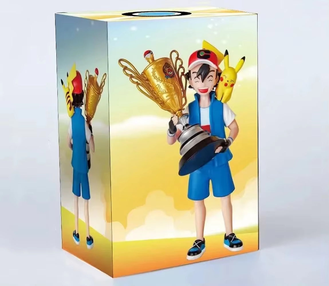 Collectible 19CM Anime Pokemon Ash Ketchum & Pikachu Championship Trophy Figure - Perfect Gift for Fans!