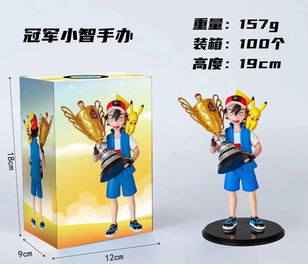 Collectible 19CM Anime Pokemon Ash Ketchum & Pikachu Championship Trophy Figure - Perfect Gift for Fans!